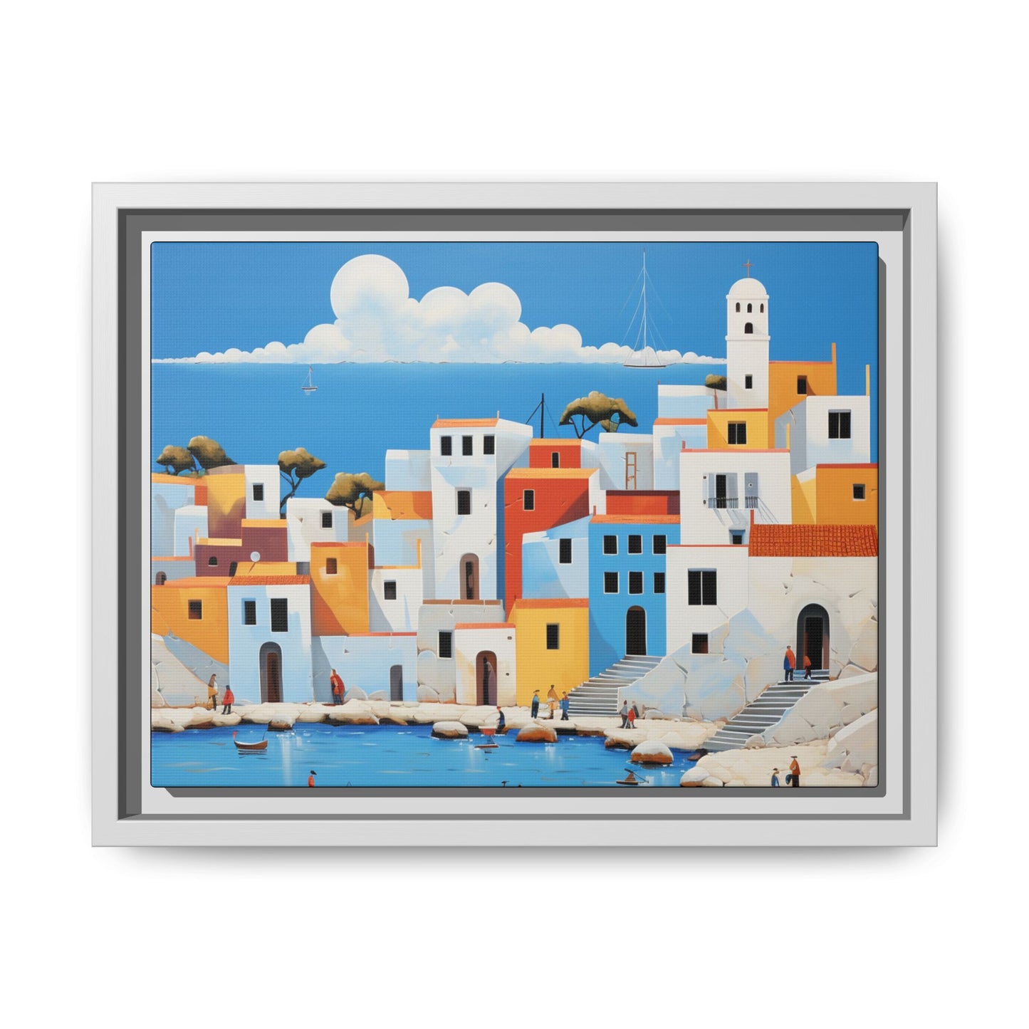 Greek-Style Landscape Matte Canvas, Framed (Multi-color)